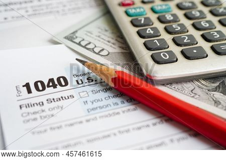 Tax Form 1040 U.s. Individual Income Tax Return, Business Finance Concept.