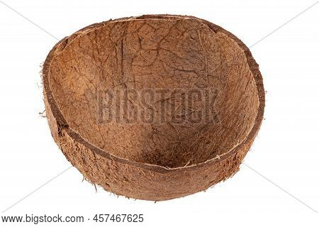 Сoconut Empty Shell, Isolated On White Background. Full Depth Of Field. File Contains Clipping Path.