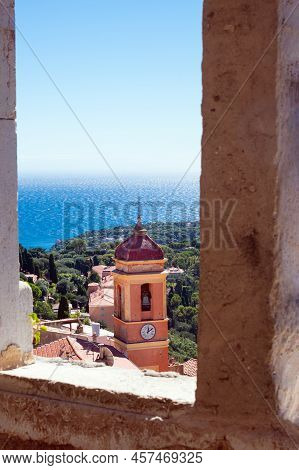 View Of The Church From The Window Of The Fortress Of The Ancient Castle In Roquebrune-cap-martin, F