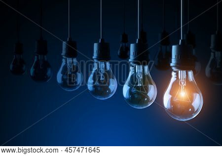 Lightbulbs On Blue Background, Bulb Idea Concept