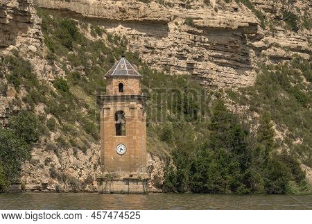 Tower Of The Church Of San Juan Evangelista In The Ribarroja Reservoir, Aragon, Spain