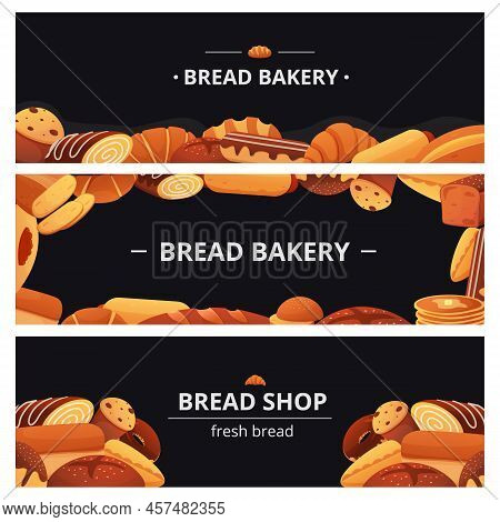 Bread Bakery Banner. Chalk Blackboard For Baker Menu Or Shop With Cake, Bun And Croissant, Pie And R