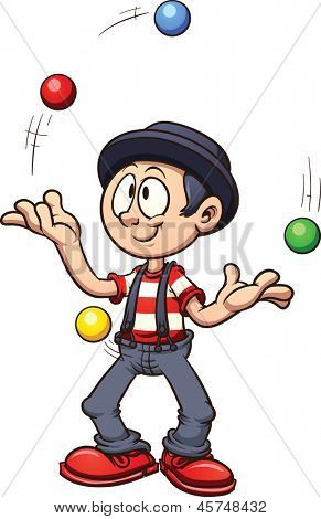Cartoon-Jongleur. Vektor Clip Art Illustration mit einfachen Steigungen. Alles in einer einzigen Schicht.