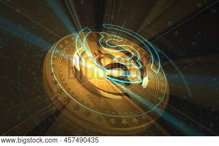 Usdc Usd Coin Stablecoin Cryptocurrency Golden Coin 3D Illustration