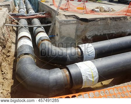 Reconstruction Site Of District Heating System Pipeline And Replacement Of Old Pipes With New Ones. 