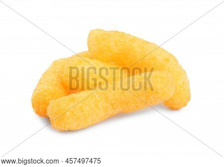 Tasty Cheesy Corn Puffs Isolated On White