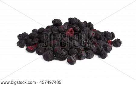 Pile Of Freeze Dried Blueberries On White Background