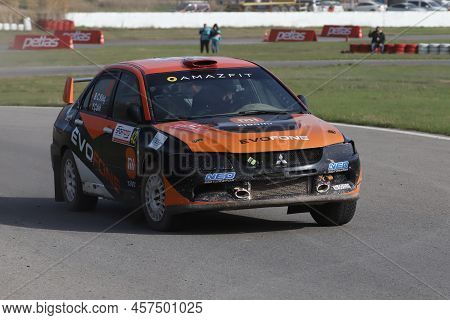 Kocaeli, Turkey - December 26, 2021: Bugra Can Kilic Drives Mitsubishi Lancer Evo Ix Of Evofone Rall