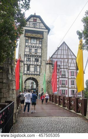 Bukit Tinggi, Malaysia - Jun 08, 2022: People Visit To Old French Style Public Building At Colmar Bu
