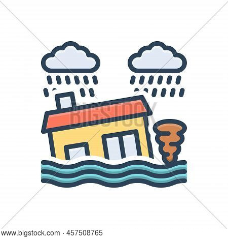 Color Illustration Icon For Disaster Calamity Peril Distress Adversity Nature Earthquake House Flood