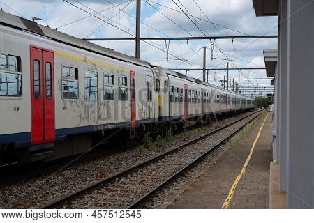 In The Train Station Wait A Train Whit Close Doors