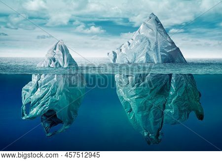Plastic Bag Environment Pollution With Iceberg Of Trash