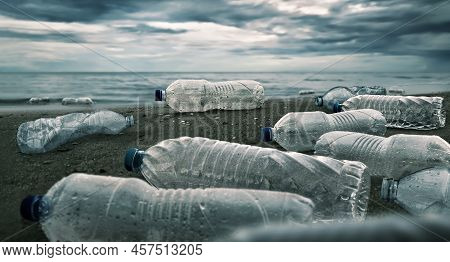 Plastic Water Bottles Pollution In Ocean Image