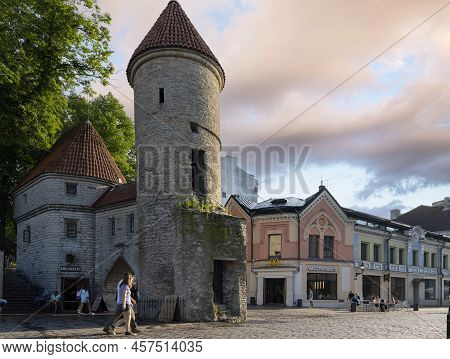 Tallinn, Estonia. July 2022.  Panoramic View Of The Ancient Viru City Gate In The City Center