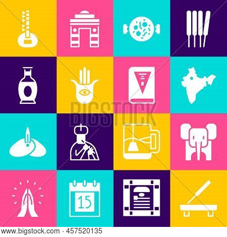 Set Scented Spa Stick, Elephant, India Map, Chicken Tikka Masala, Hamsa Hand, Indian Vase, Sitar And