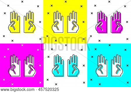 Set Rubber Gloves Icon Isolated On Color Background. Latex Hand Protection Sign. Housework Cleaning 