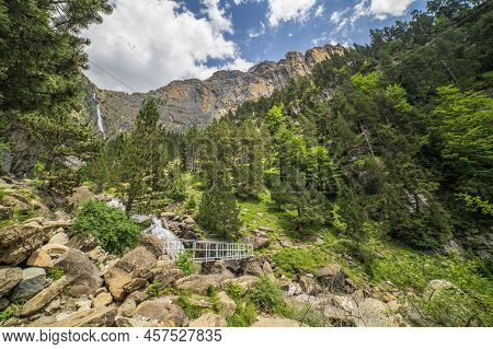Cotatuero Waterfall And River In The Ordesa And Monte Perdido National Park.