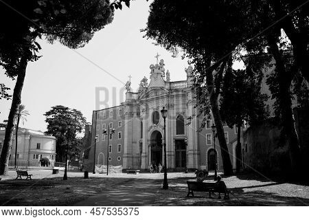 Rome Italy; August 13, 2021: General View Of The Exterior Of The Basilica Of Santa Croce In Gerusale