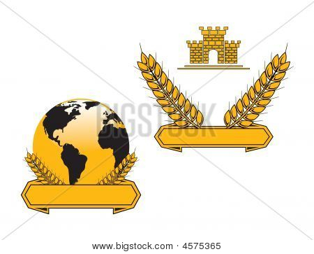 Banner mit Globe und Weizen Körner