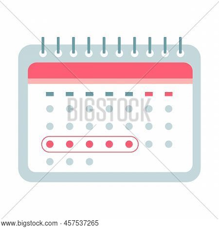 Female Menstrual Calendar Cycle Flat Icon. Girl Periods Calendar, Pads, Uterus And Tampons Vector Il