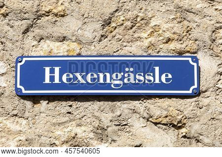 Street Sign Hexengässle - Engl: Witch Road - In Hochheim, Germany