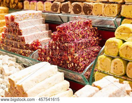 Turkish Delights Lines On Bazaar , Stambul , Turkey.