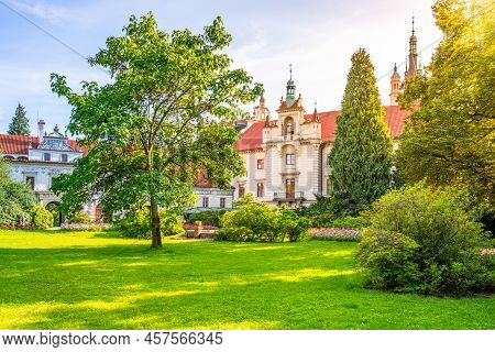 Pruhonice Castle On Sunny Summer Day, Pruhonice, Czech Republic. Unesco World Heritage Site