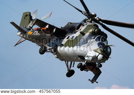 Sliac / Slovakia - August 3, 2019: Czech Air Force Mil Mi-24v Hind 7360 Attack Helicopter Display At