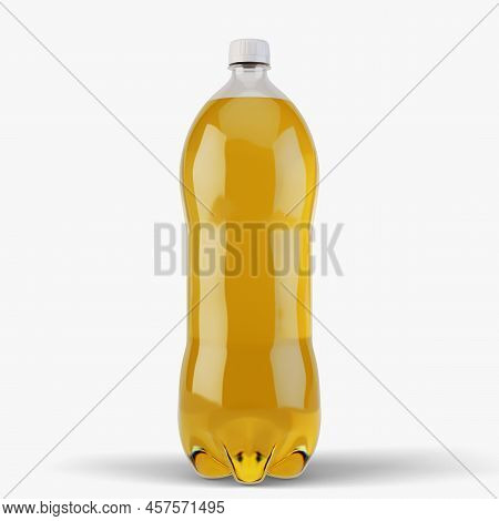 An Irregular Shaped Plastic Two Liter Orange Soda Bottle On An Isolated White Studio Background - 3d