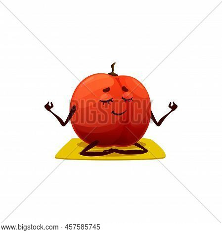Persimmon Exotic Fruit Isolated In Lotus Pose Sitting On Yoga Mat Cartoon Character Emoticon. Vector
