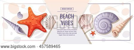 Nautical Banner With Shells And Starfish. Beach Holidays, Summer Holidays, Marine Theme. Webbaner, P
