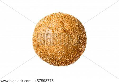 Bread Top View Cut Out. Freshly Backed Bread Isolated On White Background. Fresh Organic Loaf.