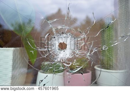 Broken Window Of A Private House As A Result Of Active Hostilities In The Kyiv Region. Russo-ukraini