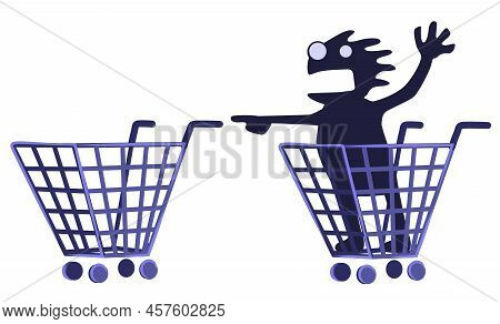 Shopping Trolley Chaser Cartoon Color Vector Illustration, Horizontal, Over White, Isolated