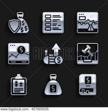 Set Financial Growth And Coin, Money Bag, Book, Online Internet Auction, Business Finance Report, We