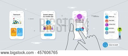 Set Of Reward, Recycle And Video Conference Line Icons. Phone Ui Interface. Include Idea, Bitcoin Pr