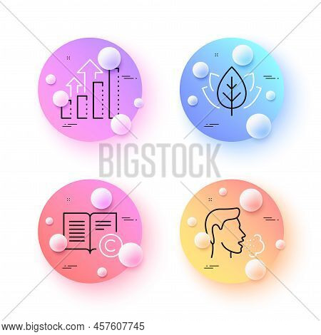 Organic Tested, Analysis Graph And Copyright Minimal Line Icons. 3d Spheres Or Balls Buttons. Cough 