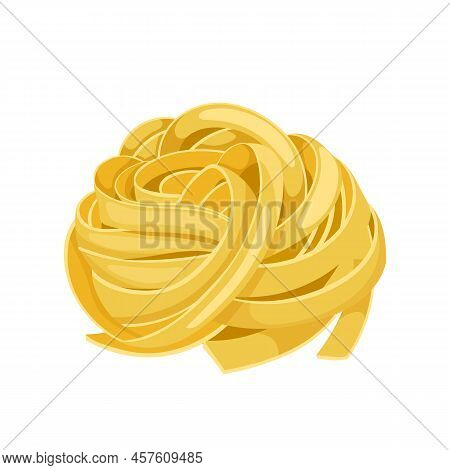 Fettuccine Pasta Cartoon. Food Italian, Creamy Plate, Dinner Gourmet Meal Fettuccine Pasta Vector Il