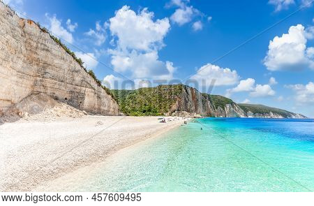 Landscape With Fteri Beach On Kefalonia, Ionian Island, Greece
