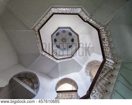 Kuala Lumpur, Malaysia - Jun 9, 2022: Spiral Staircase Inside The Ktm Headquarters Building. Origina