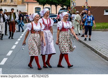 Straznice, Czech Republic - June 25, 2022 International Folklore Festival. Folk Music In Regional Co