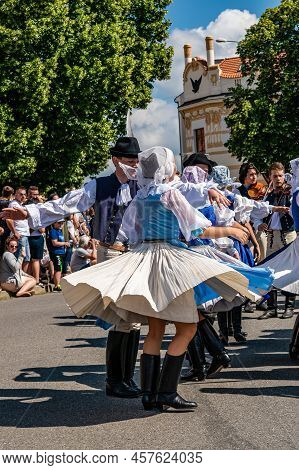 Straznice, Czech Republic - June 25, 2022 International Folklore Festival. Young People In Folk Cost