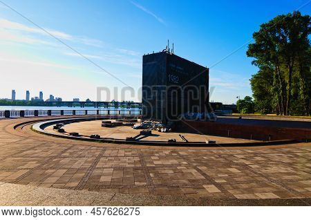 Kyiv, Ukraine-july 03,2022:wide-angle View Of Monument To Founders Of Kyiv: Kiy, Schek, Khoryv And S