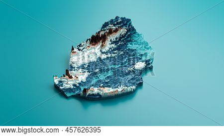 Topographic Mauritius Map Hypsometric Mauritius Elevation Tint Spectral Shaded Relief Map 3d Illustr
