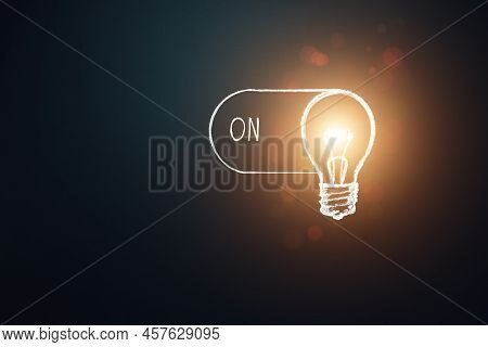 Idea Concept. Turn Light Bulb, Switch Idea On, Innovation, Brainstorm Symbol. Copy Space