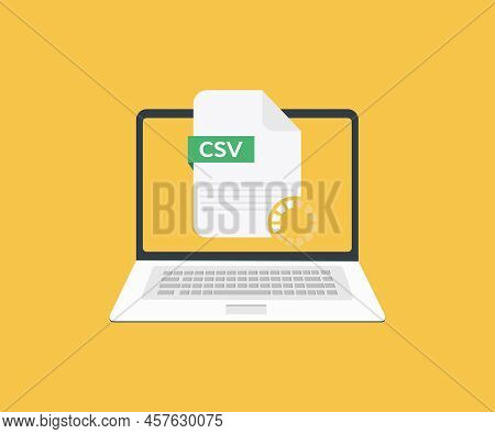 Laptop On Screen Csv File, Comma-separated Values Document Type Logo Design. Downoald File With Csv 