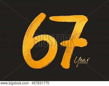 Gold 67 Years Anniversary Celebration Vector Template, 67 Years  Logo Design, 67th Birthday, Gold Le