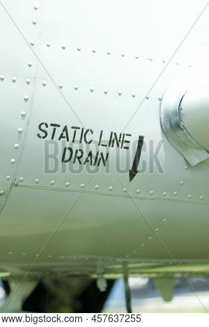 Static Line Drain Decal On An Old Aircraft.