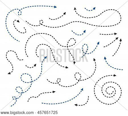 Big Set Arrows And Directions Signs. Thin Dash Line With Arrow. Dotted Lines With Arrows,
