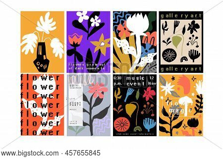 Colorful Modern Set Of Abstract Hand Drawn Scandinavian Floral Shapes Posters Design For Art And Mus